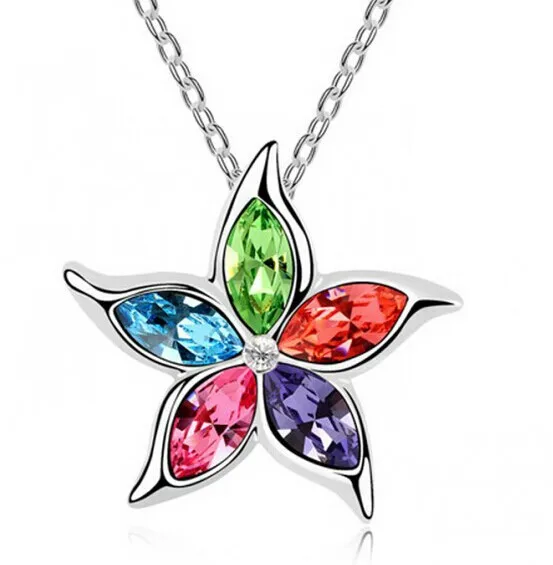 Wholesale starfish white zircon chain Austrian CRYSTAL pendant necklace Jewelry free shipping 10 colors available |