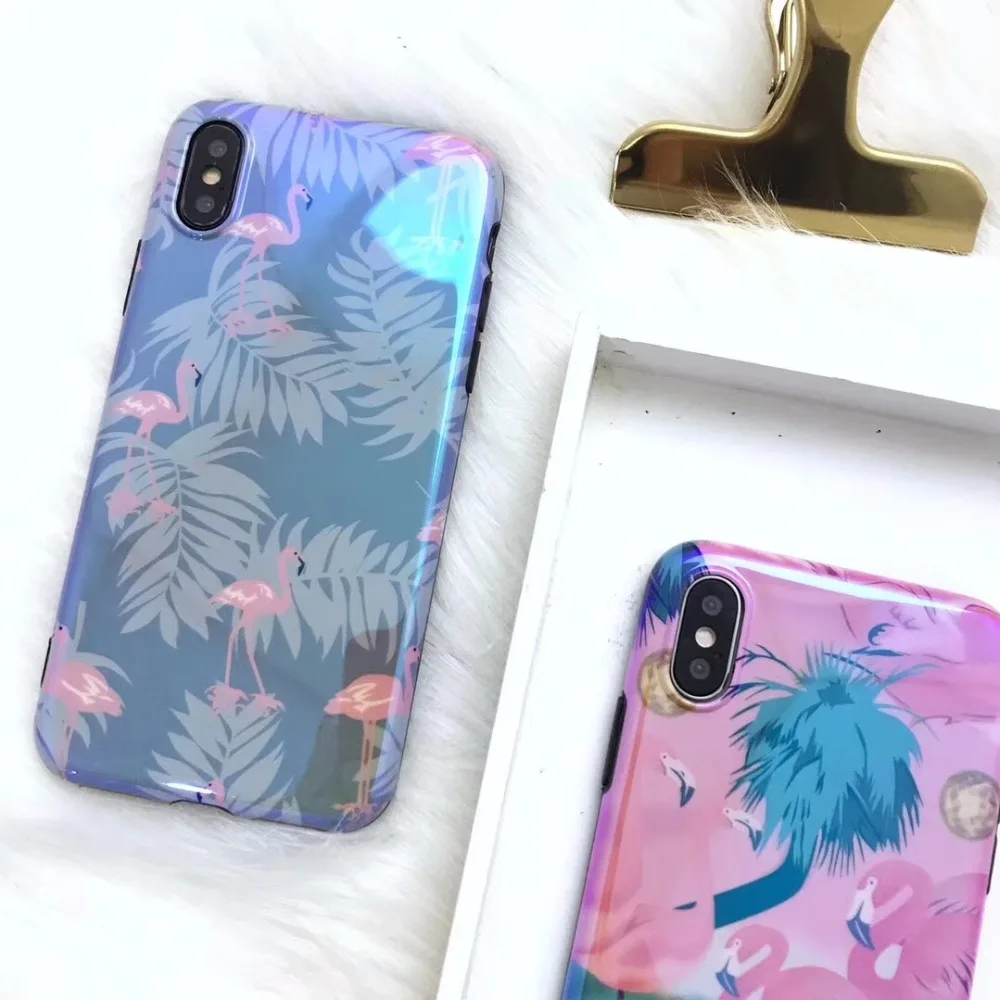 Прекрасный мультфильм Фламинго чехол для iPhone X модный гладкий зеленый лист Blu-Ray