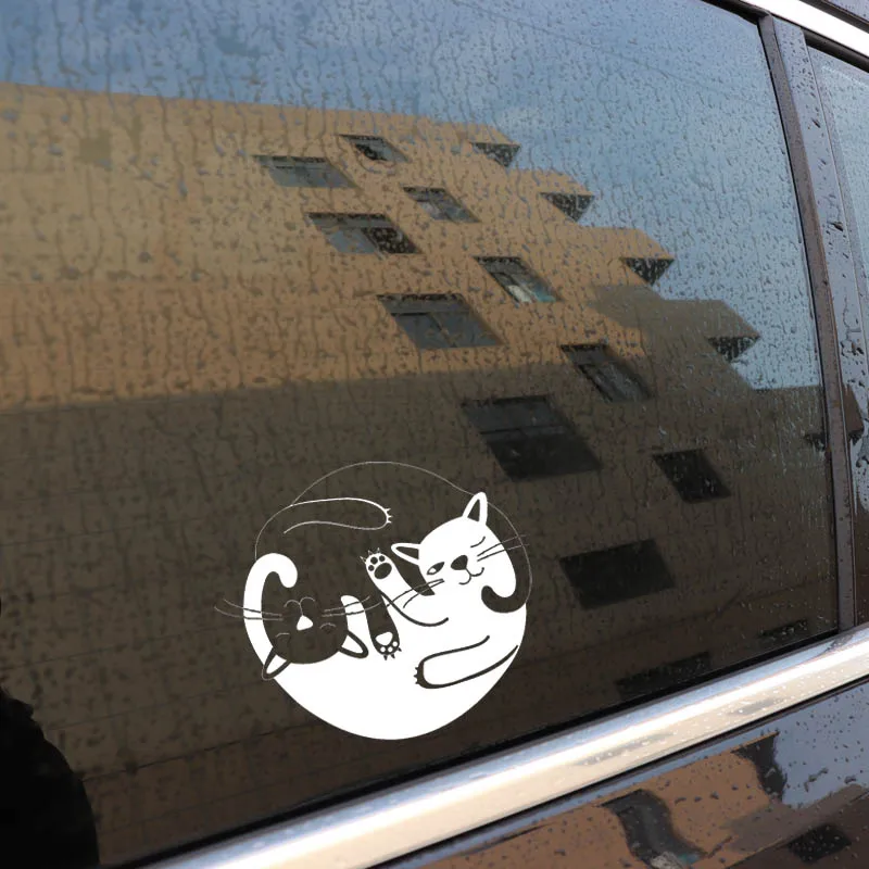 QYPF 17.8CM*15.5CM Two Cat Vinyl Car Stickers Decal Black Sliver C17-00066 | Автомобили и мотоциклы
