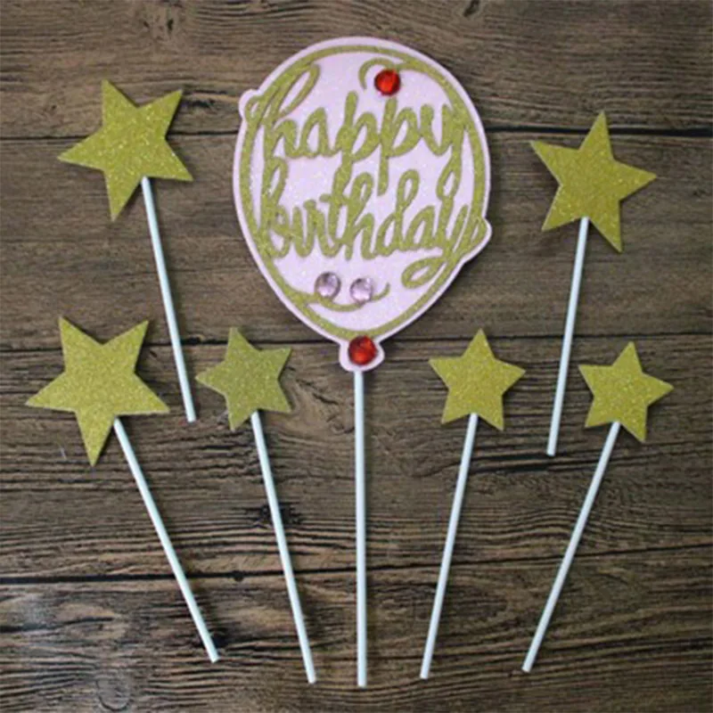 

7PCS Diamond Balloon Pentagram Cake Topper For Kids Happy Birthday Wedding Cake Decorations Cupcake Birthday Party Cake Topper