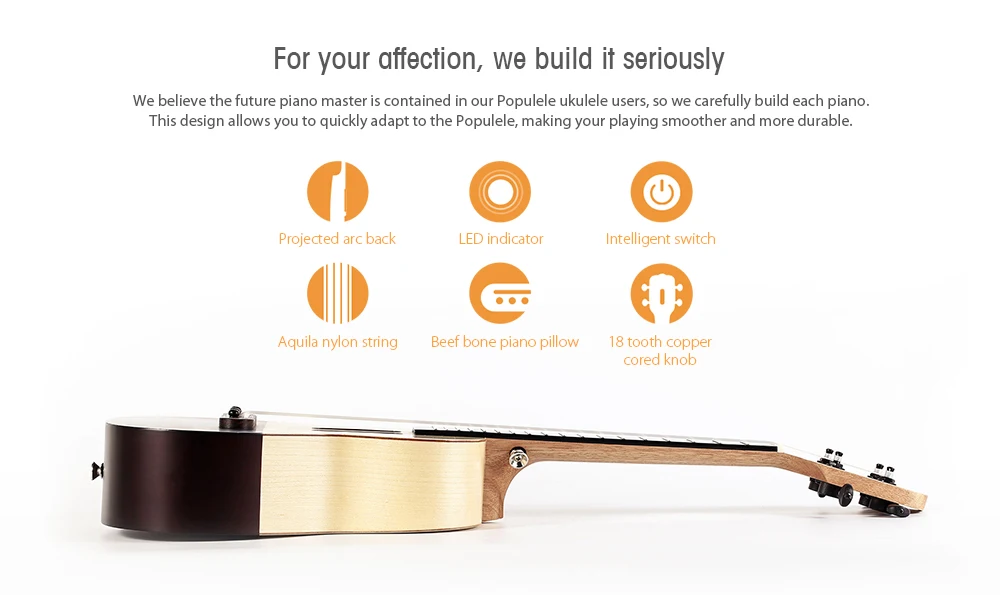 Populele 2" приложение светодиодный Bluetooth USB Смарт укулеле ель+ клен нейлоновые струны Ukelele подарок музыкальный инструмент для начинающих