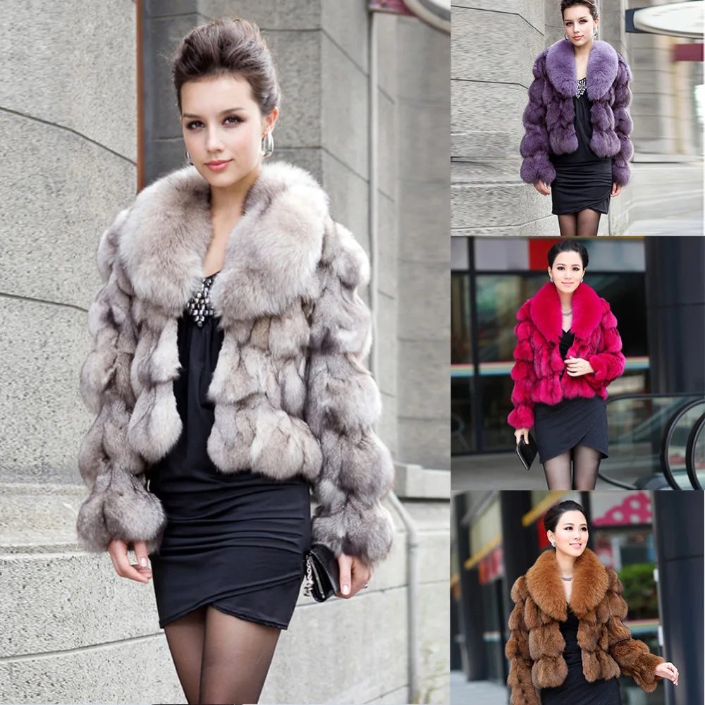 ETHEL ANDERSON 100% Genuine Real Fox Fur Jackets & Coats With Fox Fur Collar For Luxury Vintage Ladies Short Fox Fur Outerwear