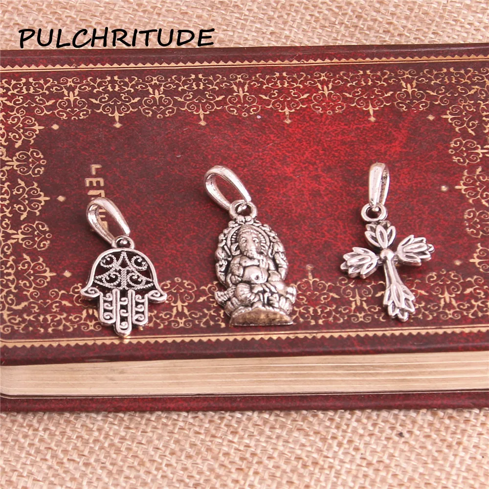 PULCHRITUDE 10 комплектов металлический сплав старинные серебряные бусы Подвеска Крест Хамса ручной Шарм Модный кулон бусины Diy Ювелирные изделия Makingc2077