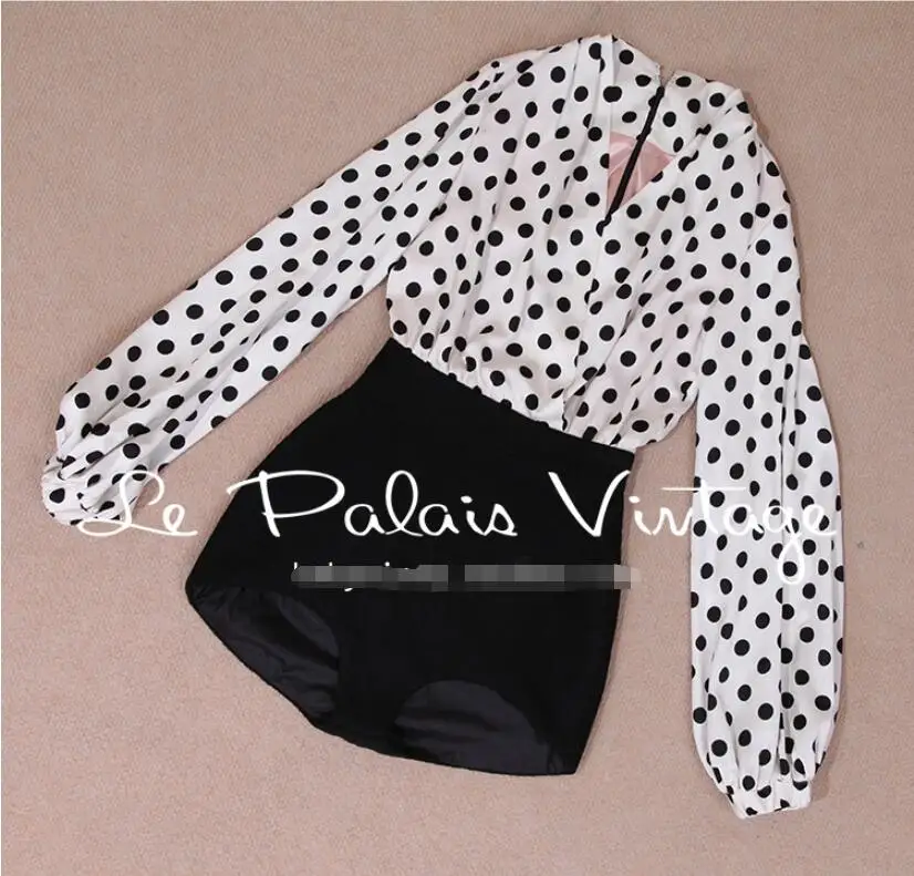 Элегантное черно-белое шерстяное платье с волнистыми рукавами-фонариками модное