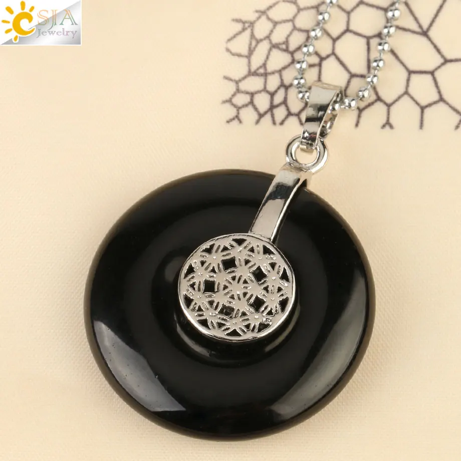 Black Onyx Chain Csja цветок из натурального камня жизни Подвески Ожерелья Кристалл лечебная энергия балансировочная бусина геометрический символ Женщины Мужчины ювелирные изделия G140 - Окраска металла: Black Onyx Chain