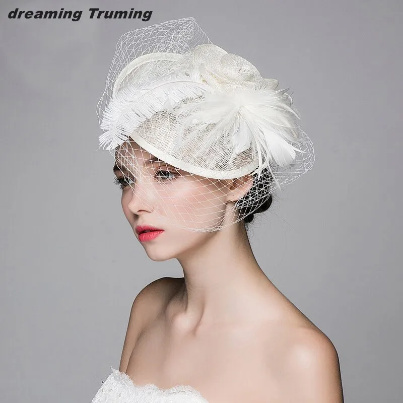 Модные женские шляпки для свадьбы элегантные сетчатые ленточки шляп и перьев