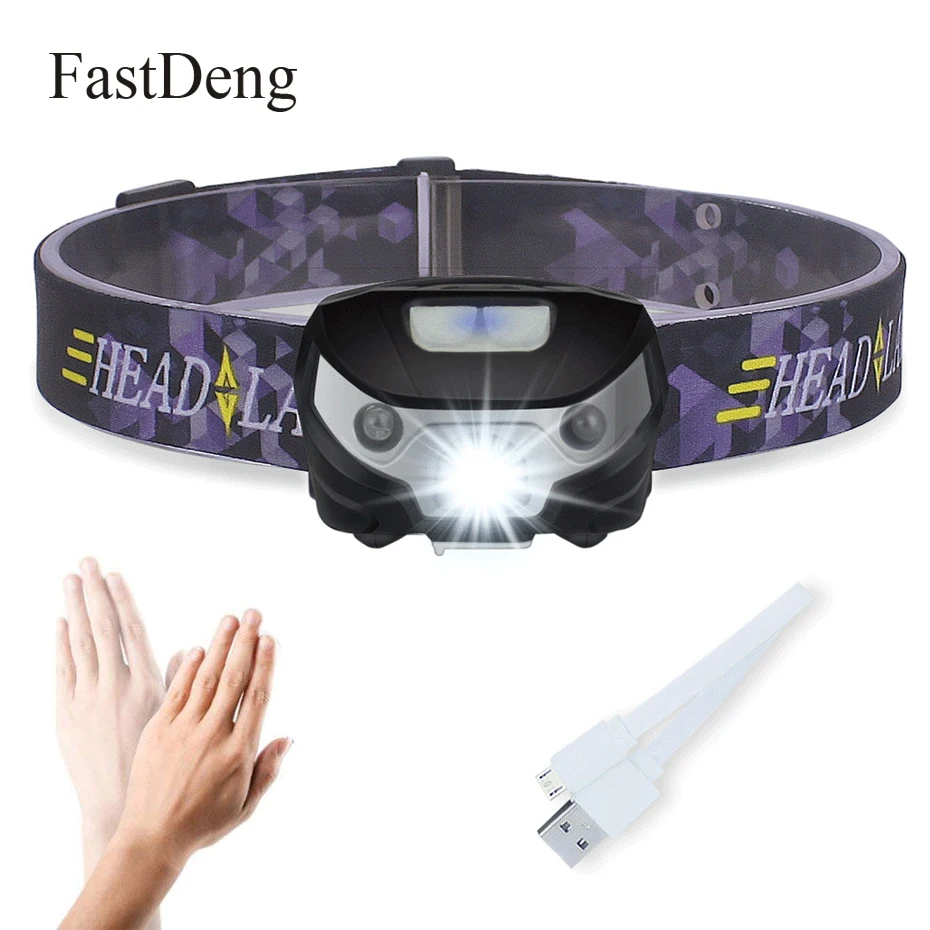 

Mini Rechargeable LED Headlamp 3000Lm Body Motion Sensor Headlight Camping Flashlight Head Light Torch Lamp With USB 1200mAh