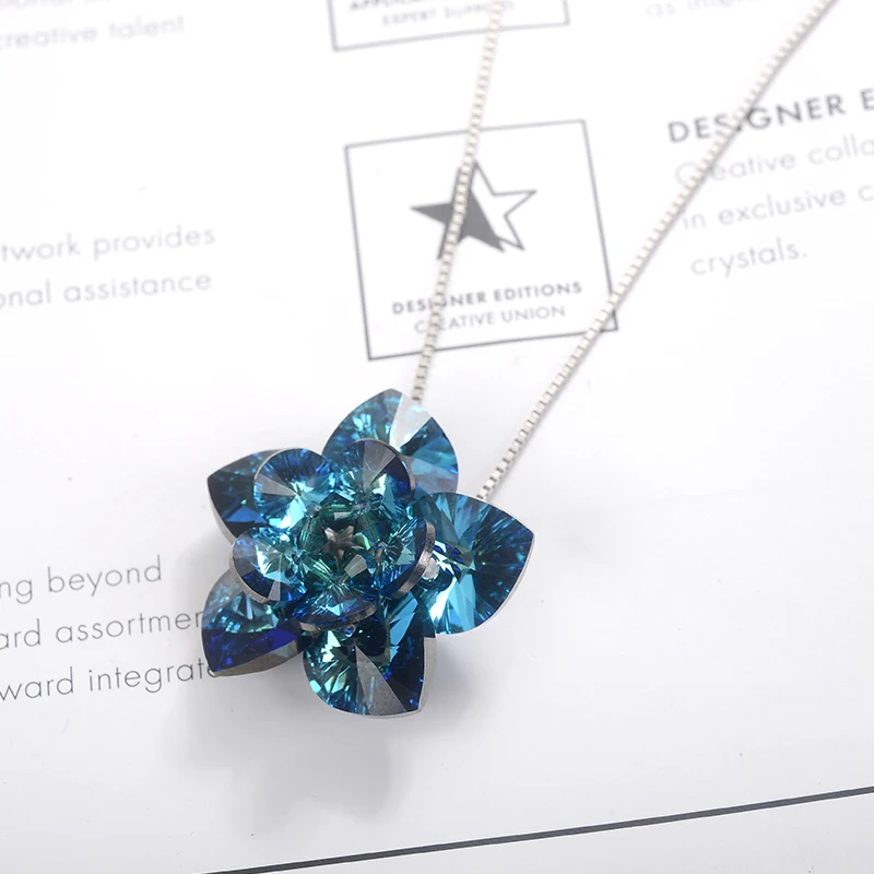 Original Crystals From Swarovski-Elements Flower Pendant Necklace For Women Silver Color Hearts DIY Collares Jewelry Lovers Gift | Украшения