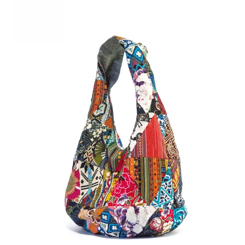 Ручной работы вместительные сумки черный белый цветочный принт пэчворк женская