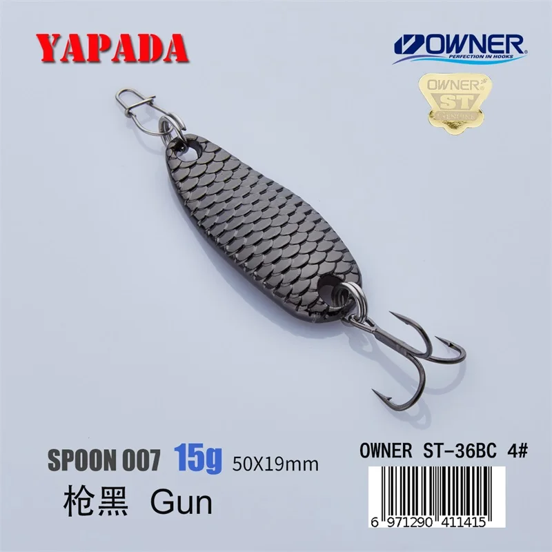 Gun 15g YAPADA ложка 007 Loong шкала владелец тройной крючок 10 г/15 г 43-50 мм многоцветный цинковый сплав рыболовные приманки бас металлическая ложка перо - Цвет: Gun 15g