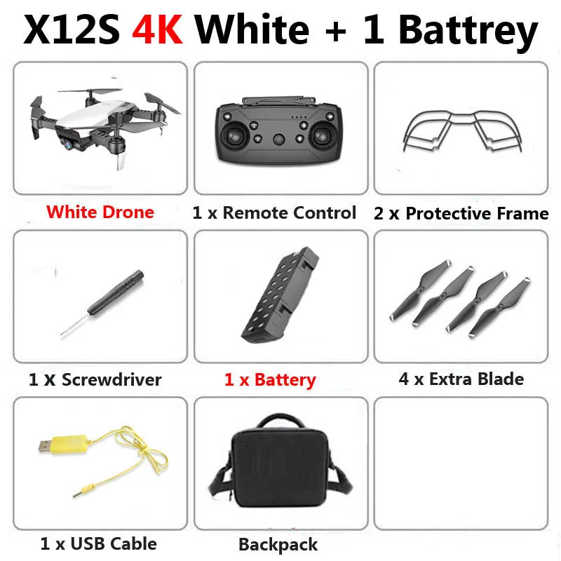 4K White 1B Bag X12S Wi-Fi FPV мини складной Дрон Двойная камера 1080P 4K оптический поток воздушная видео профессиональный Радиоуправляемый квадрокоптер Вертолет игрушка SG106 - Цвет: 4K White 1B Bag