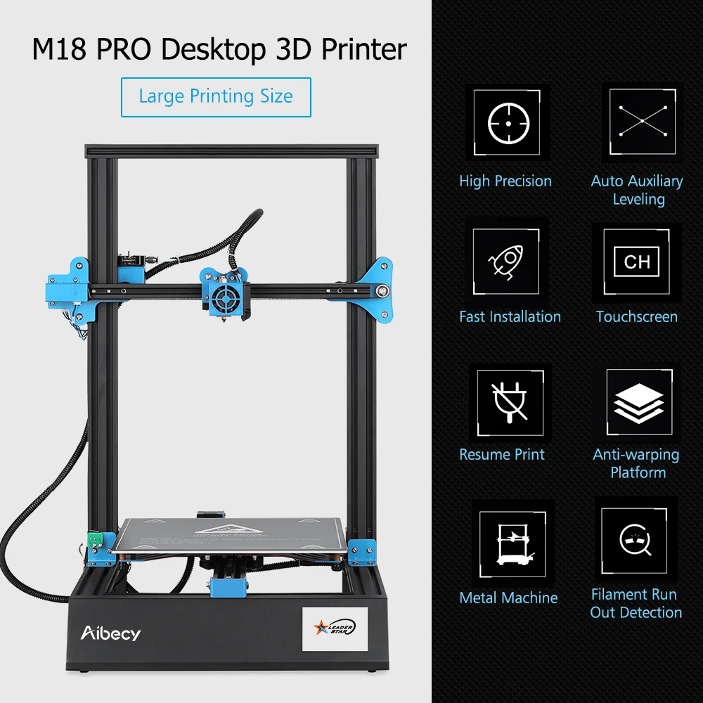 M18 Pro настольный 3d принтер DIY Kit 300*300*400 мм размер печати Автоматическая вспомогательная выравнивание, печать на 3,5 дюймов сенсорный экран
