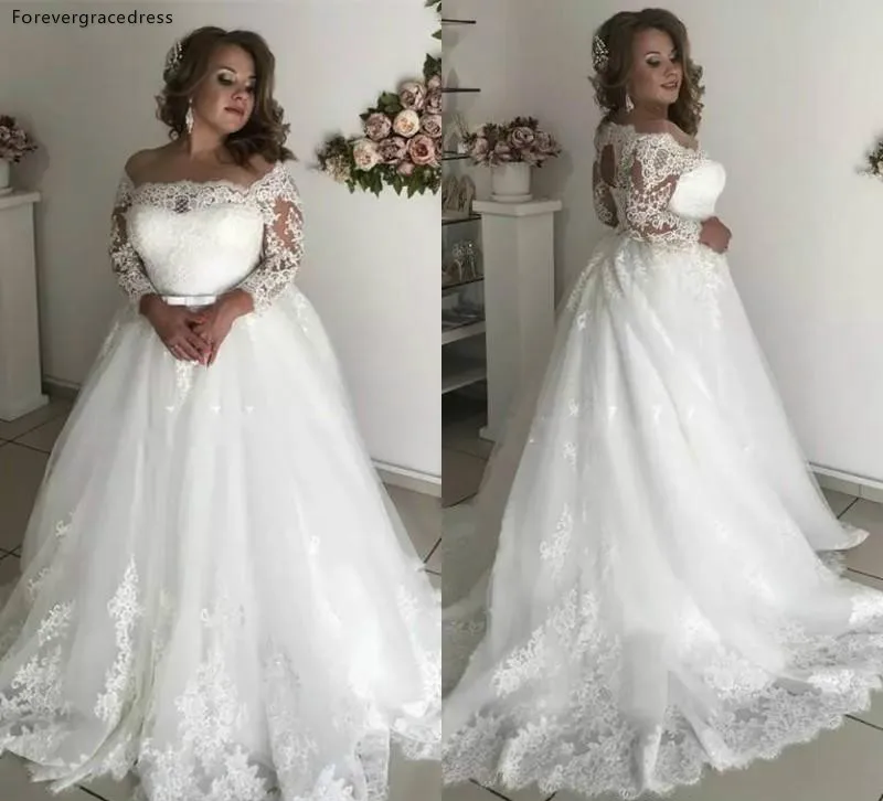Cheap Long Sleeve Wedding Dress A Line Appliques Country Garden Church Formal Bride Bridal Gown Custom Made Plus Size