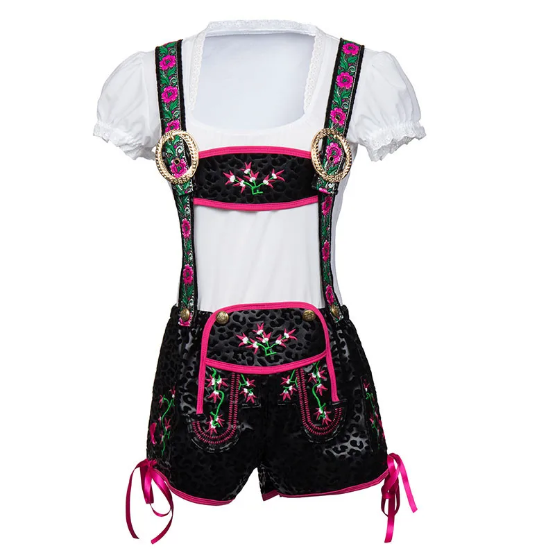 

Germany Oktoberfest Beer Miss Lederhosen Costume Bavarian Carnival Party Cosplay Uniforms Suspenders Shorts and Top