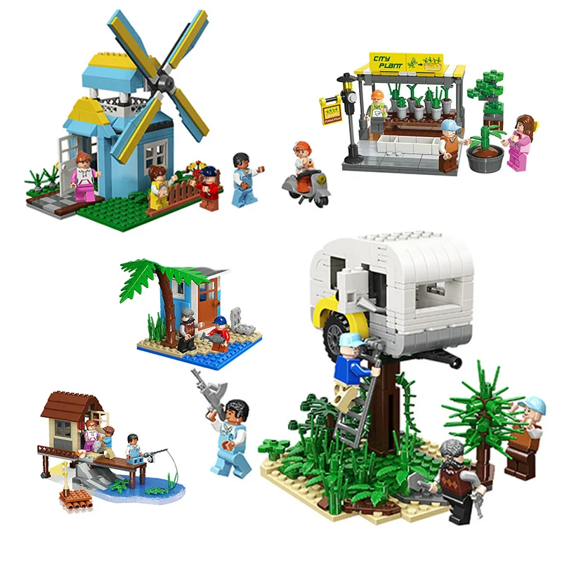 Городской уличный вид серии Снежный домик ветряная мельница Рыбалка Кофейня