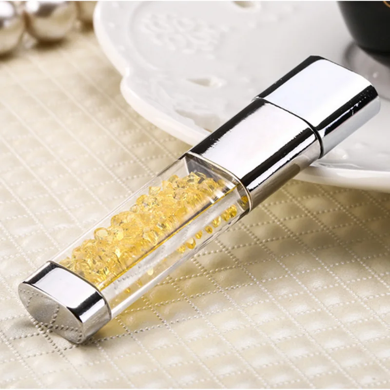 Yellow Модный металлический USB флеш-накопитель с бриллиантовым логотипом, на заказ, 8 ГБ, 16 ГБ, 32 ГБ, Ювелирная карта памяти, подарок, usb creativo - Цвет: Yellow
