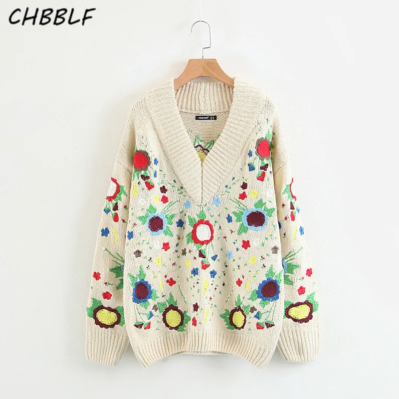 CHBBLF новый зимний Европейский тяжелый свитер с Вышивкой Модные цветные женские
