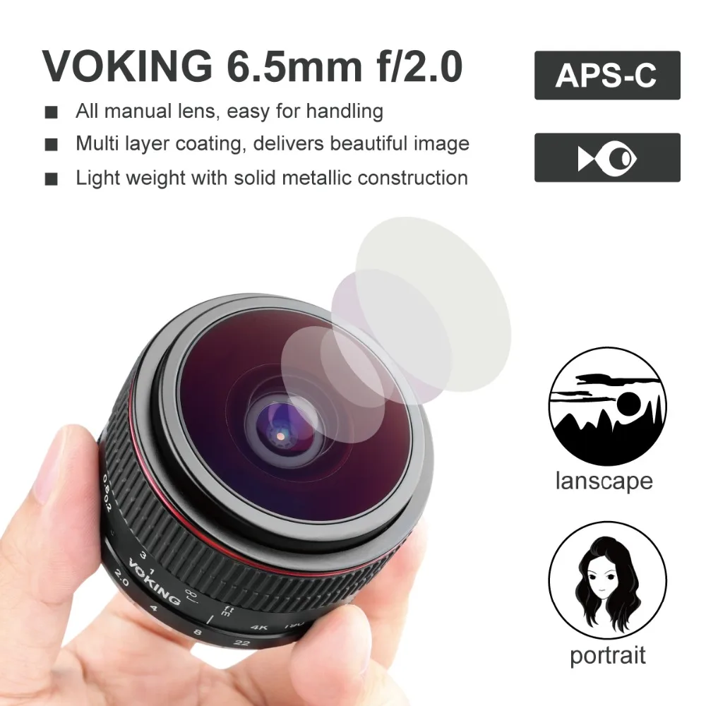VOKING VK 6 5mm f/2 0 круговой объектив рыбий глаз для ЖК дисплея с подсветкой Fujifilm X Mount