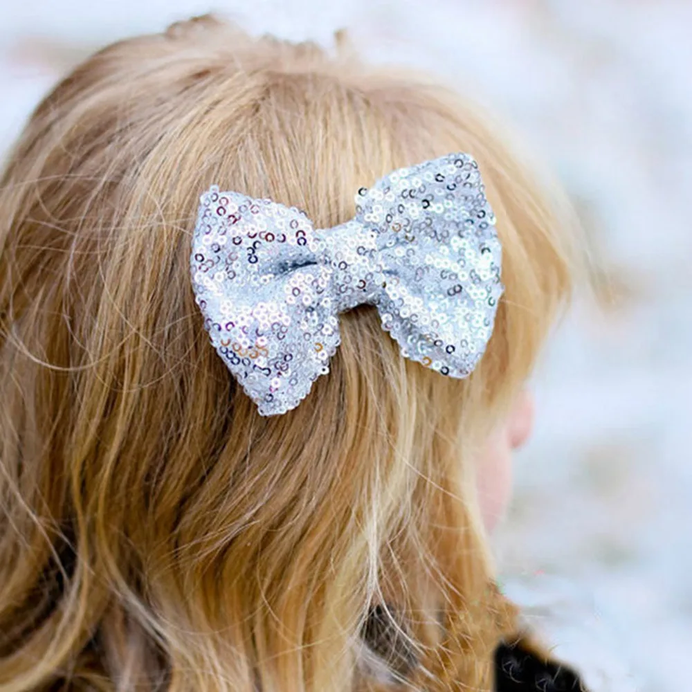 New Arrival Girl Hair Clips Shiny Sequin Barrettes Bling Big Bow Hairpins Headbands Boutique Accessories | Детская одежда и обувь