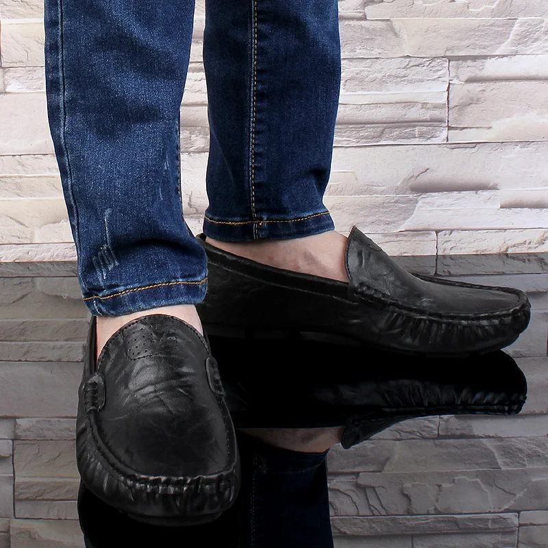 Men Casual Shoes outdoor Fashion Genuine Leather Loafers Moccasins Slip On Men's Flats shoes big size 48 5 | Обувь
