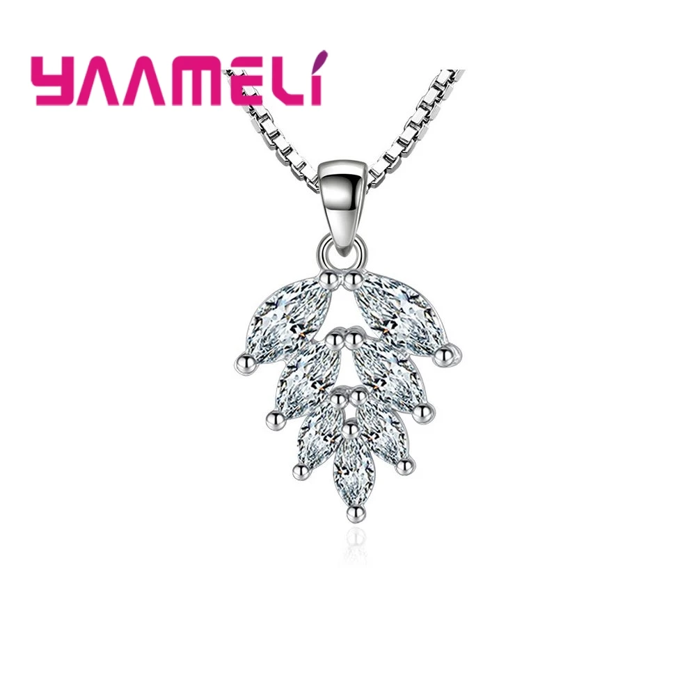 

New Fashion Woman Best Jewelry Gifts 925 Sterling Silver Crystal Leaves Wedding Necklace Pendants Free Shipping