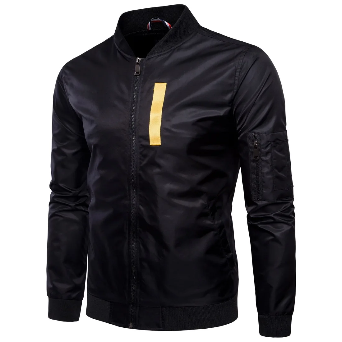 

Осенняя Куртка Varsity 2018, мужские бейсбольные куртки с длинным рукавом, однотонная Черная мужская куртка-бомбер с украшением из лент, уличная ...