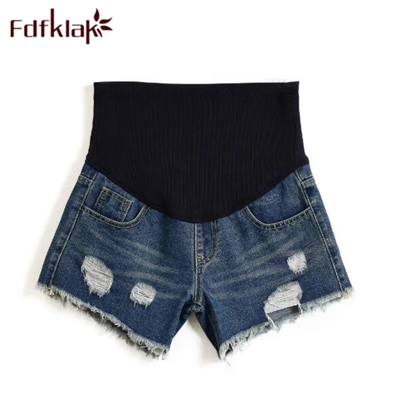 

Fdfklak M-4XL Plus Size High Waist Short Maternity Jeans For Pregnant Women Fashion Patchwork Pants Pregnancy Belly Jeans F328
