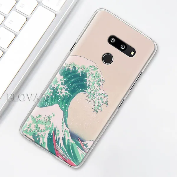 Волнистые художественные японские зеленые чехлы для телефонов LG G7 Plus G8 ThinQ G6 V40 V50 ThinQ Q6 Q7 Q8 Жесткий Чехол для ПК - Цвет: J004