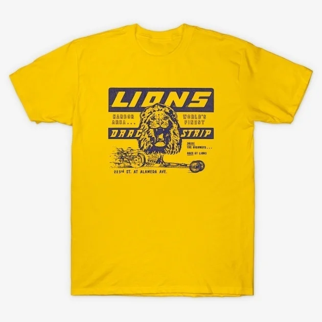 HAHAYULE-JBH Unisex Lions Drag Strip Yellow T-Shirt Once Upon A Time Tee Vintage Fashion Racing Car Shirt | Мужская одежда