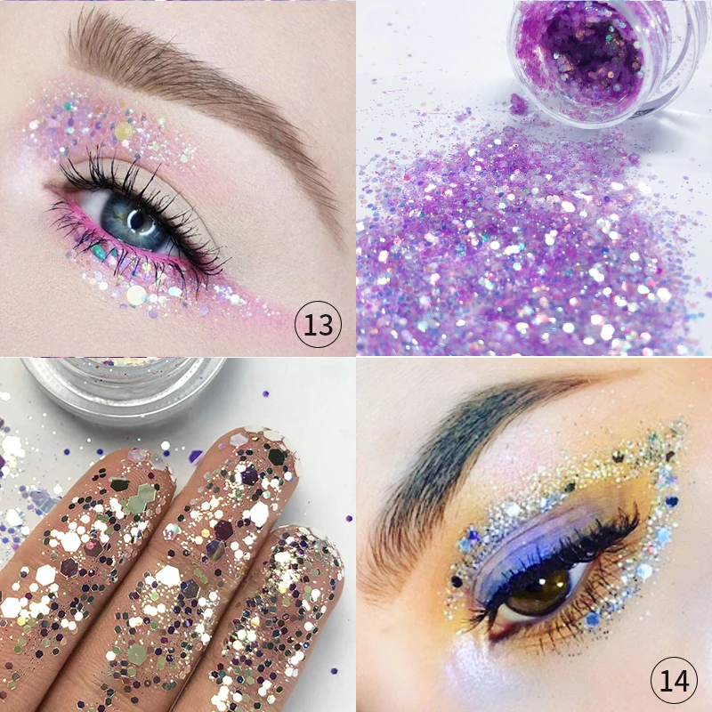 2pcs 1set 13 14 Профессиональный Фотофон 2 шт./компл. Eyes Sequins; блестящие вечерние макияж блестящие расшитые блестками с раскрашенным в яркие цвета глаз, губ и тела, накладные ногти, покрытие для косметики - Цвет: 2pcs 1set 13 14