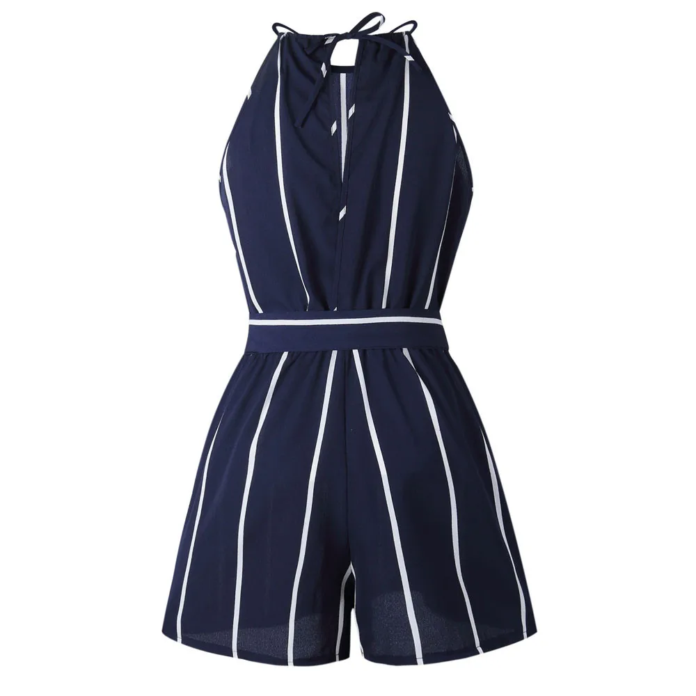 

Women Stripe Printing Rompers 2019 Fashion Chiffon Off Shoulder Sleeveless Jumpsuit Strapless Bandage Loose Playsuit 10Feb 14