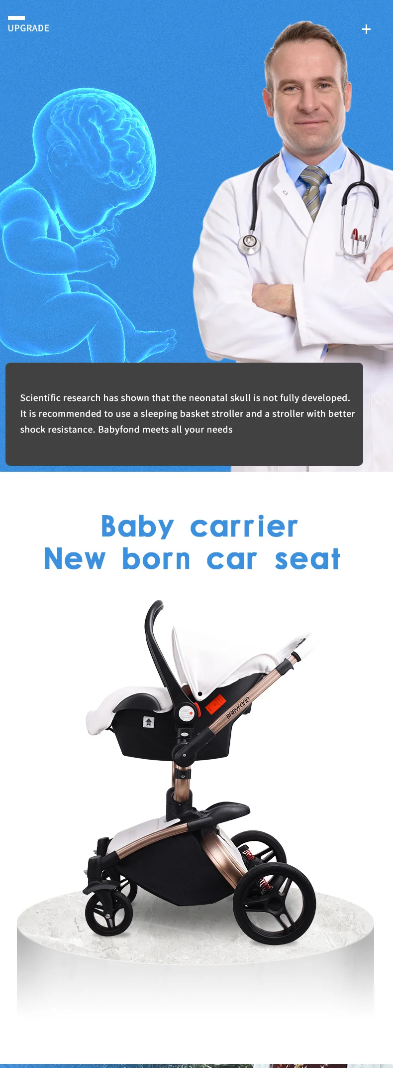Новинка с зонтиком Babyfond 3 в 1 тележка Двусторонняя Складная четырехколесная кожаная алюминиевая рама складная Коляска