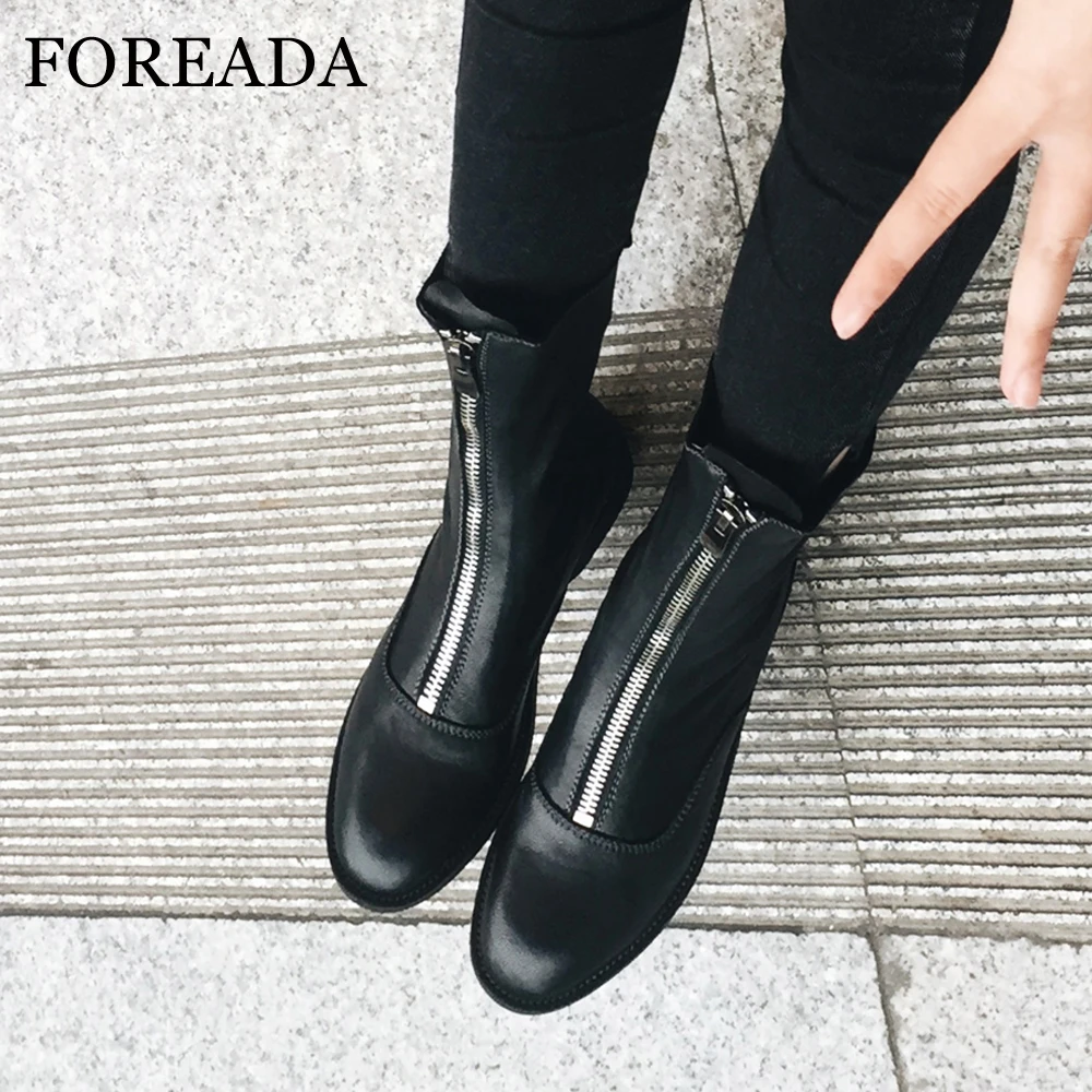 FOREADA из овечьей кожи; ботинки до середины икры женские зимние ботинки с молнией спереди; натуральная кожа женские ботинки красные, черные размера плюс; большие размеры 33-43