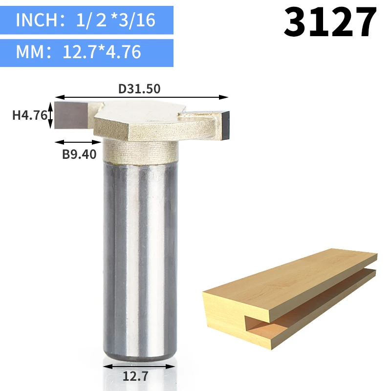 HUHAO 1pcs 1/2" Shank T type slotting cutter woodworking tool 2 Flute router bits for wood Rabbeting Bit endmill milling cutter - Длина режущей кромки: 3127