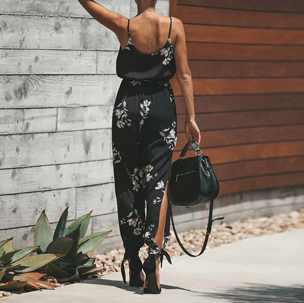 2019 Модный летний женский повседневный комбинезон из полиэстера с принтом без