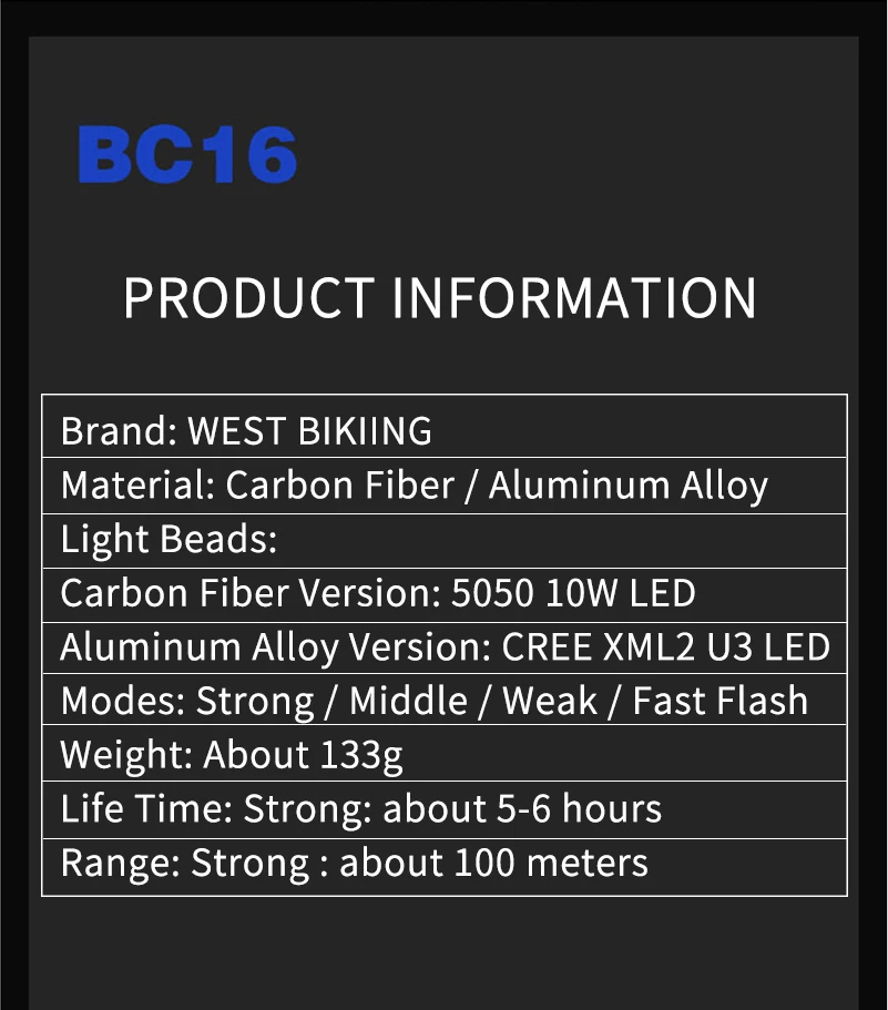 

WEST BIKING Carbon Fiber Bike Front Light LED Bicycle IPX6 Waterproof Headlight Torch Bicycle Flashing Front Cycling Lamp Lights