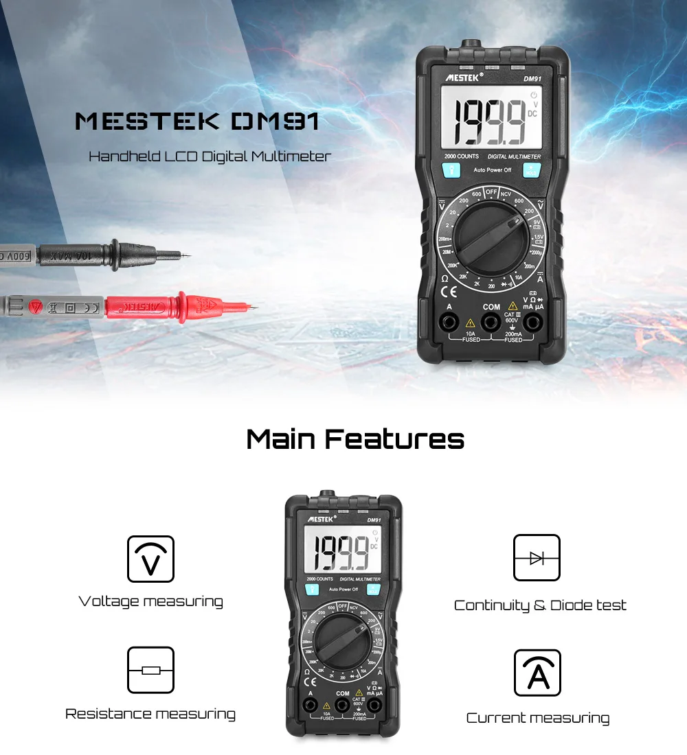 MESTEK DM91/DM90/DM91A мини мультиметр Цифровой мультиметр 2000 отсчетов тестер многометровый мультиметр