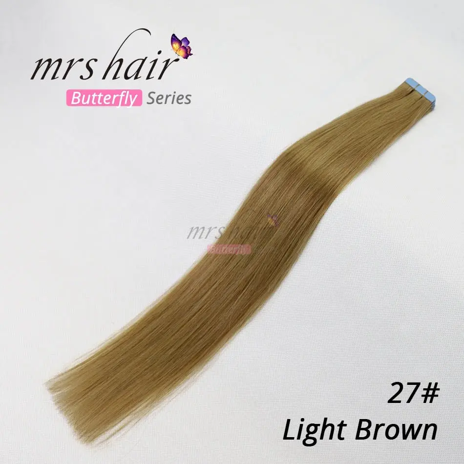 MRS HAIR лента для наращивания человеческих волос 1"-24" не Реми волосы на ленте ПУ кожа Уток Бесшовные человеческие волосы 20 шт - Цвет: #27