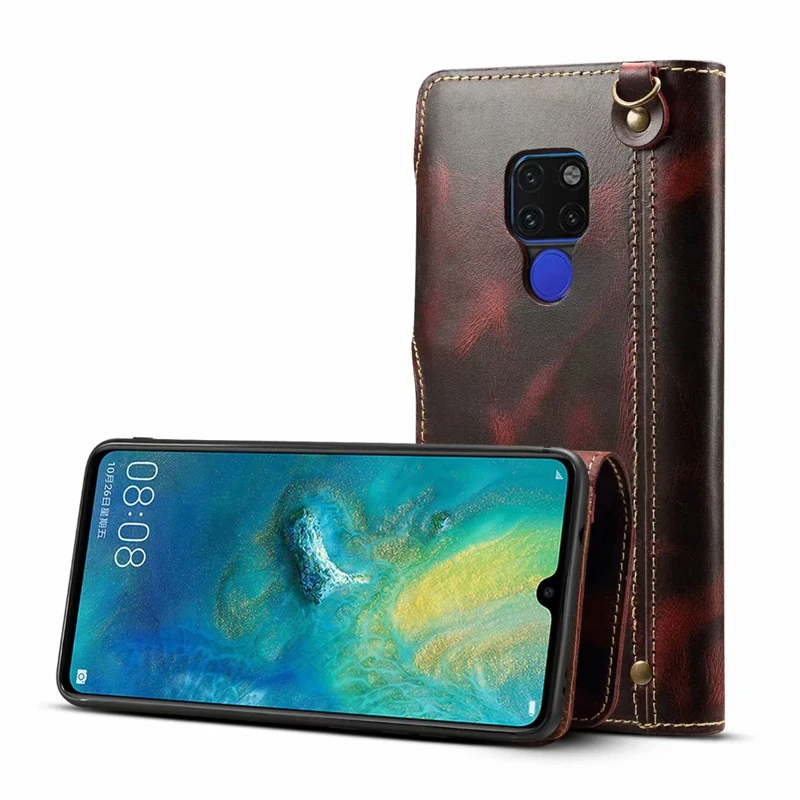 Чехол из натуральной кожи для Huawei Mate 20 чехол-бумажник с ремешком на руку и