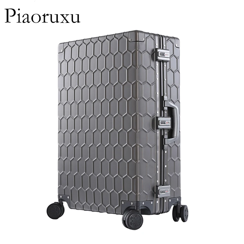 Piaoruxu2" 26" 2" Алюминиевый Магниевый сплав багаж на колёсиках мужской деловой костюм на колесиках чехол металлический дорожный Чехол для женщин розовый - Цвет: Black