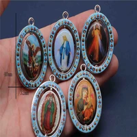 20 pieces catholic various icons rotary medal key chain medal double sided jesus christ icon key chain pendant