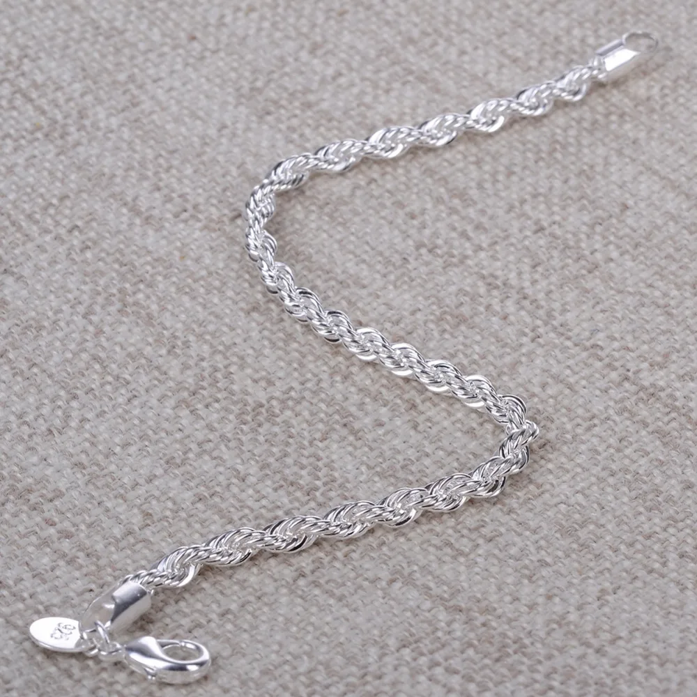 1PC High Quality Silver Plated Bracelets Bangles 20cm Flash Twisted Rope Pulseira Jewelry | Украшения и аксессуары