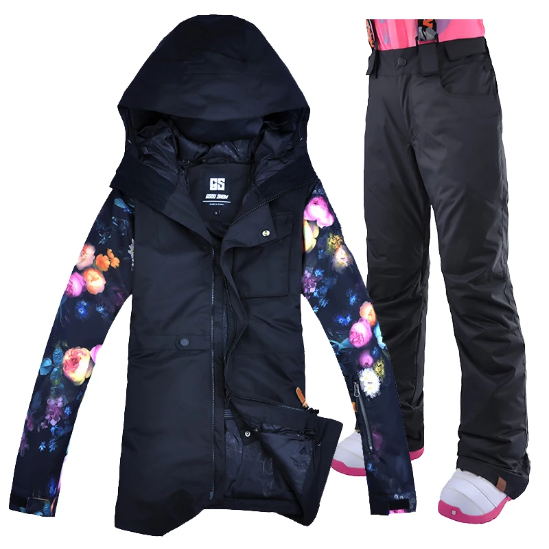 GSOU зимняя Лыжная куртка и брюки набор женский Сноуборд костюм для женщин
