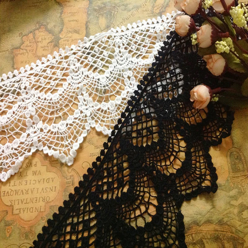 

100% Cotton Crochet cotton lace trim Embroidered 13cm Width Cotton Lace Trim Ribbon in Black or White -QX