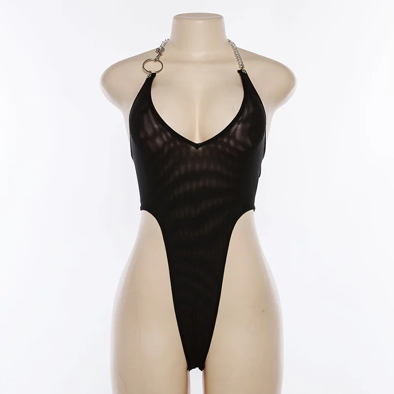 Металлическая цепь ремень комбинезон черного цвета летние пикантные женские