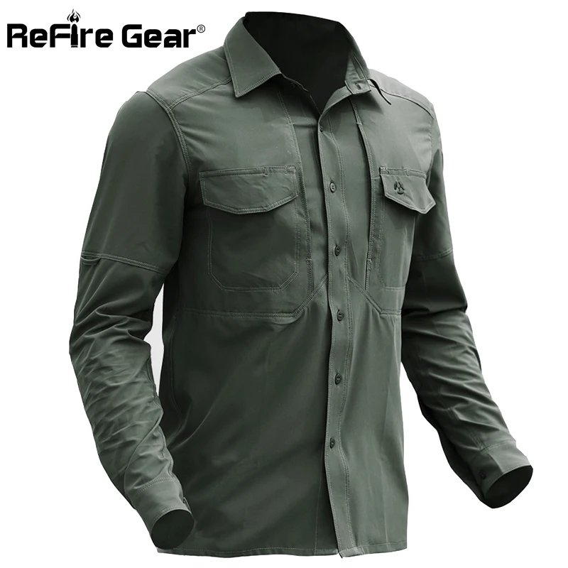 Refire gear Легкая рубашка в стиле милитари для мужчин дышащая быстросохнущая армейская тактическая рубашка Весна Лето стрейч Мульти Карманы Рубашки