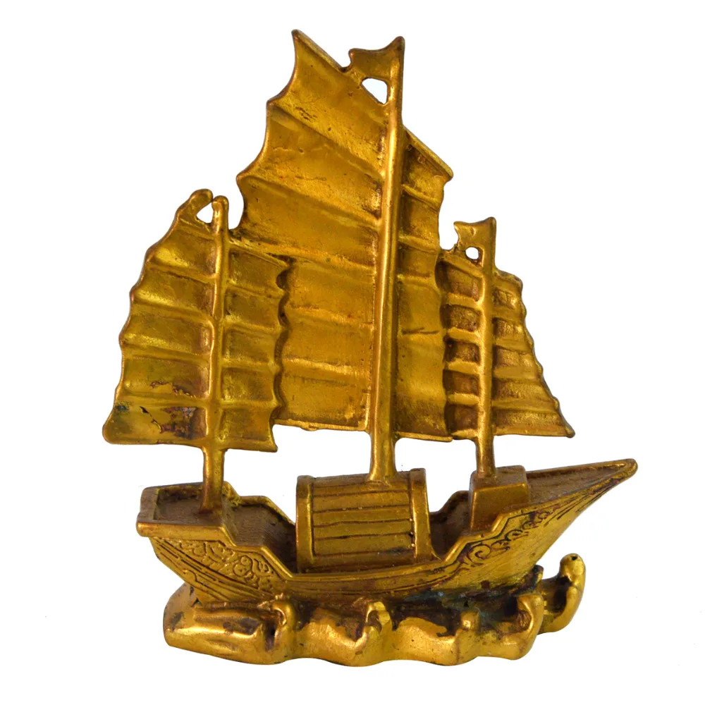Китайский латунный по феншуй Драконий корабль Обычная Парусная статуя 5 &quot+