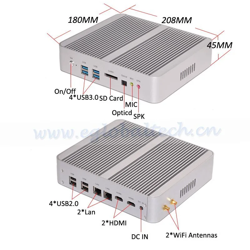 Безвентиляторный мини-ПК Intel компьютер Core i5Broadwell Windows 7/8/10 Barebone неттоп 4K HDMI HTPC Iris 5100