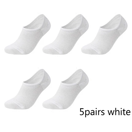 5pairs white 5 пар/лот, мужские носки из бамбукового волокна, невидимые носки-башмачки, Дышащие Короткие нескользящие носки, повседневные мягкие мужские носки в деловом стиле - Цвет: 5pairs white