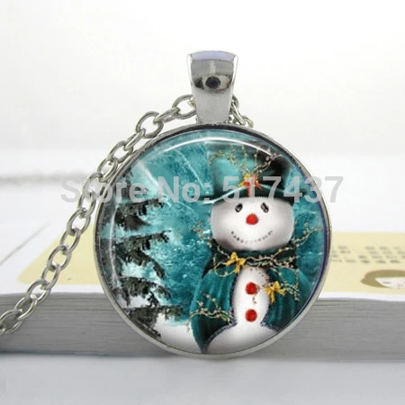CR33-Snowman и елка рождественское Ожерелье Стеклянный купольный кабошон 25 мм Снеговик ювелирные изделия для X-MAS подарки